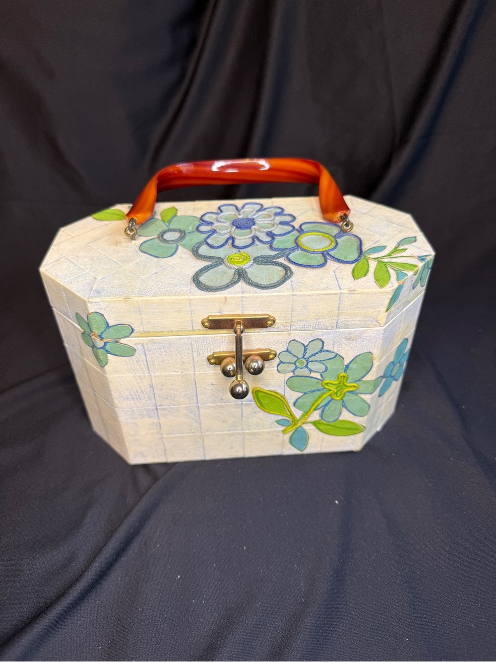 Vintage A BOO Floral Box Handbag Lucite Handle Retro Purse